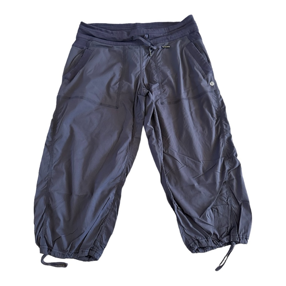 Lululemon dance studio crop adjustable pants navy size 10 drawcord legs & waist